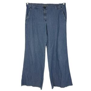 M Kors Wide Leg Chambray Jeans Women Size 14 Fringe Hem Blue 34" Inseam